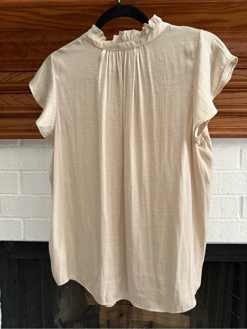 Cream Ruffle-Trim Button Front Blouse - Picture 4 of 4